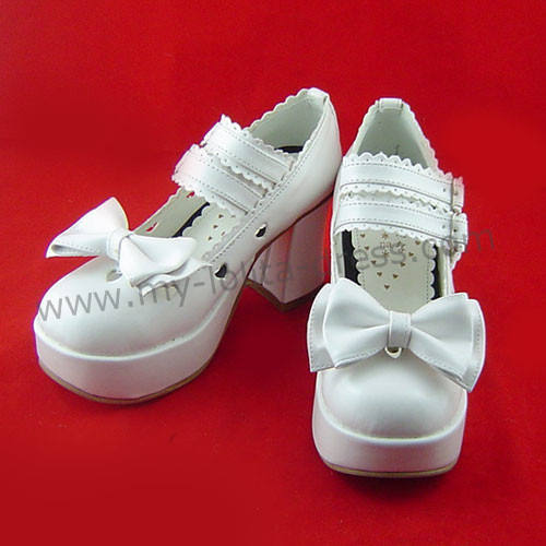 Black Top Bow Lolita Shoes White Trim