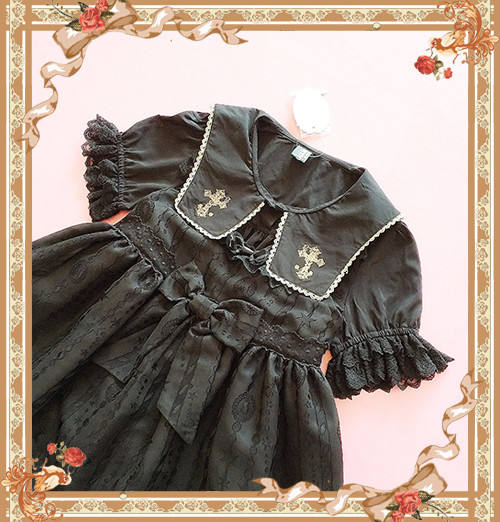 Cross~ High Density Chiffon Square Collar Short Sleeves Lolita Blouse