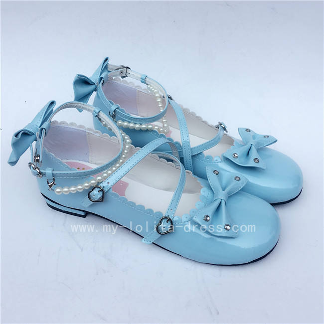 Sweet Black Beads Bows Lolita Shoes Flats Tea Party Heels