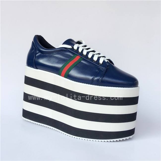 Black with White Lolita High Platform Shoes