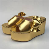 Gold Side Bow Slippery High Platform Lolita Sandals