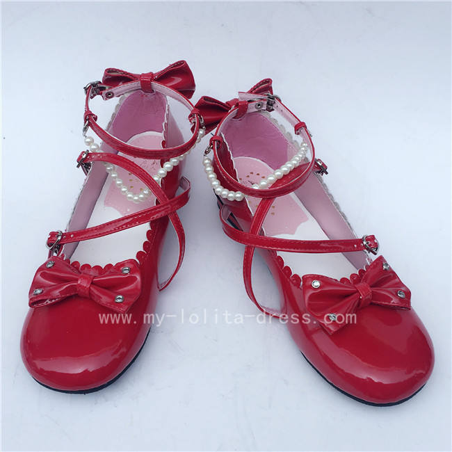 Sweet Black Beads Bows Lolita Shoes Flats Tea Party Heels