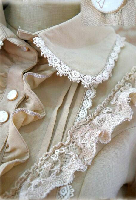 Rococo Style Lace Lolita Shirt Silk and Linen Khaki -In Stock