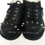 High Platform Black Real Leather Rivets Punk Lolita Shoes