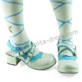 White Skyblue Double Straps Girls Shoes