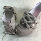 Sweet Dark Grey Lolita Square Shoes with Bowknots