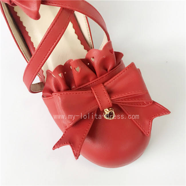 Sweet Red Bows Lolita Heels Shoes