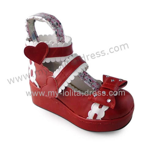 Wine Wide Ankle Belts Bow Lolita Slipping Heel Shoes