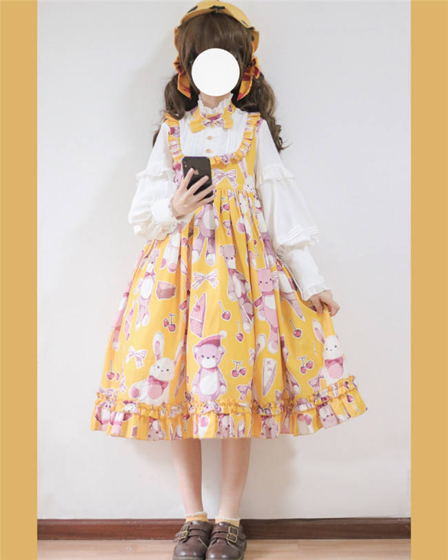 Doll Bear~ Sweet Fake Two Pieces Lolita OP -Ready Made
