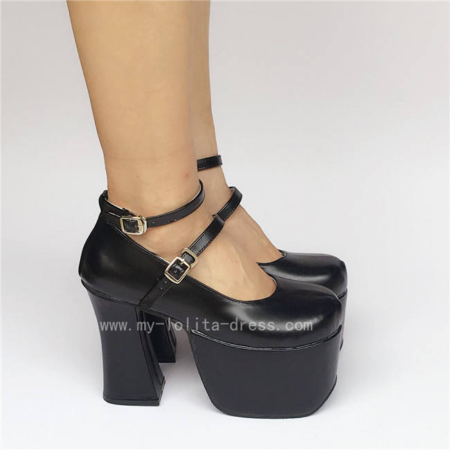 High Platform Black Double Straps Lolita Shoes