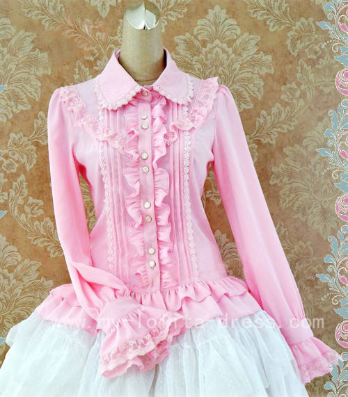 Rococo Style Lace Lolita Shirt Silk and Linen Khaki -In Stock