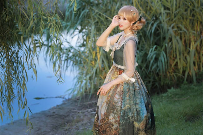 Pine Trees Forest Morning Vintage Lolita Dress-Ready Made