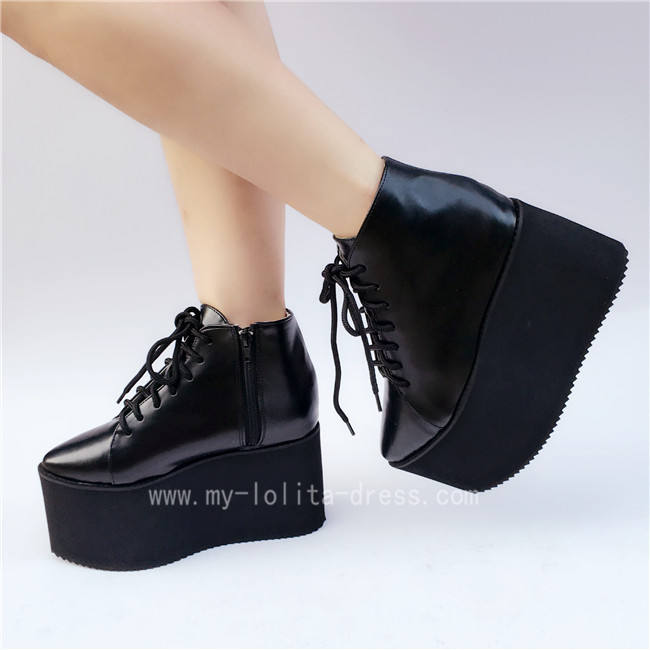 Gothic Matte Black Lolita Short Boots