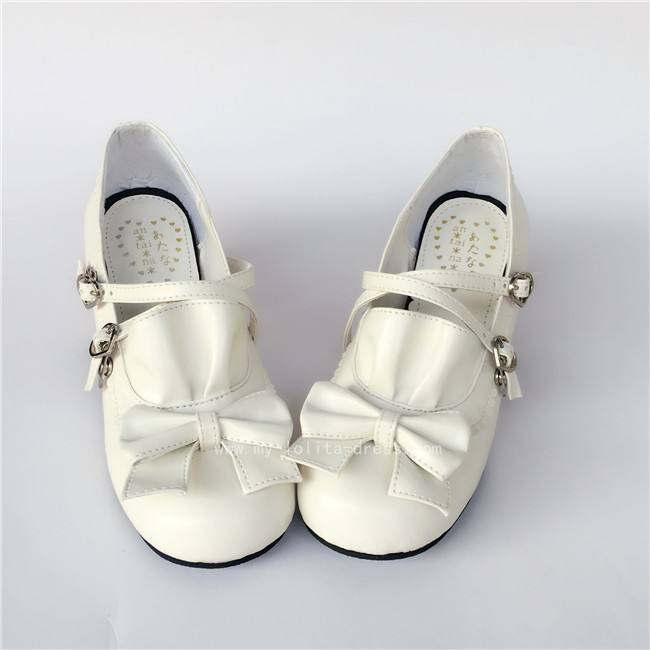 Coffee Crossed Straps Bows Lolita Footwear