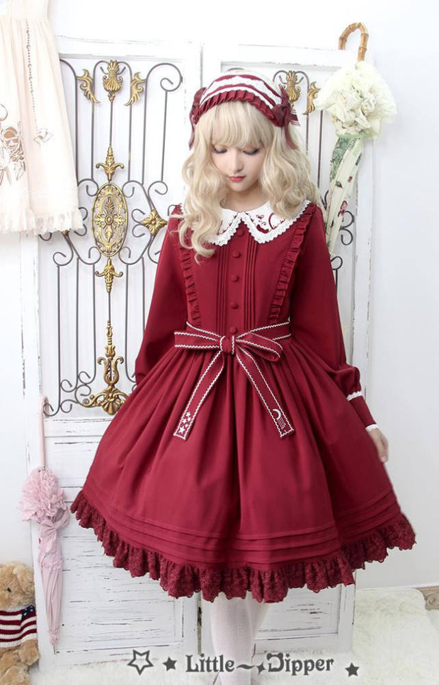 Little Dipper  ~Cat + Moon + Stars~ Embroidery Lolita Long Sleeves OP Dress - In Stock