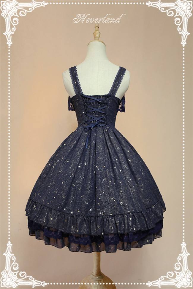Neverland Lolita -Fly Me to Polaris- Gold Stamping Chiffon Lolita JSK