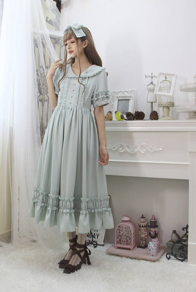 Pure Color Lolita Short Sleeves OP Dress -Middle Version/Long Version -Pre-order Closed