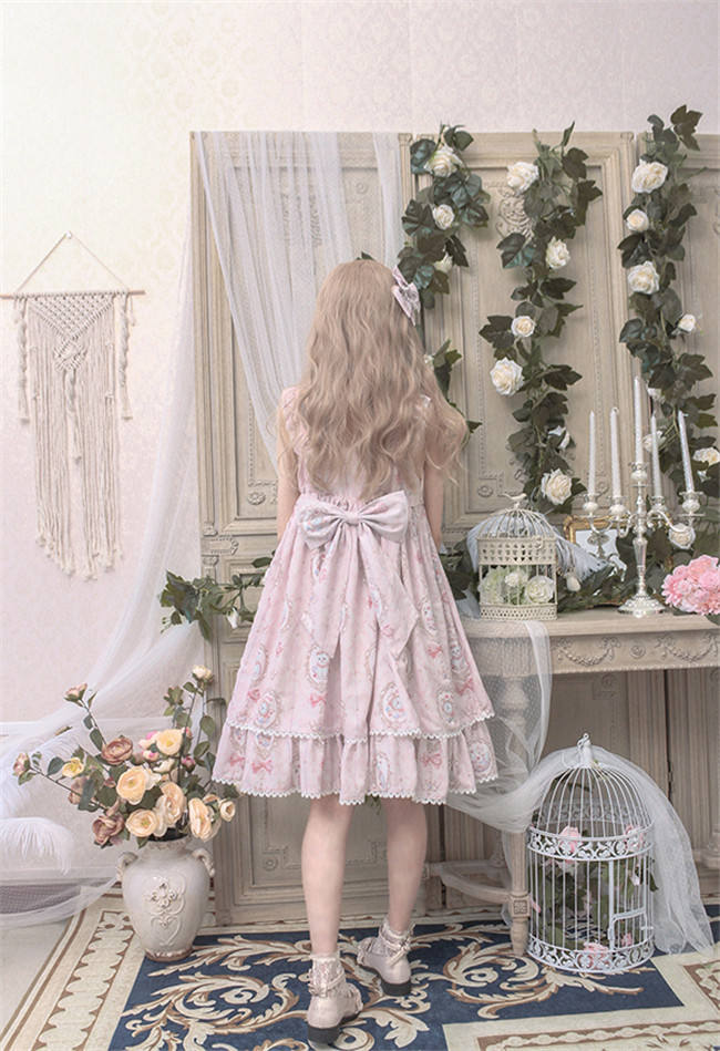 The Kittens In The Frame~ Sweet Lolita Printed JSK High Waist Pink Size S - In Stock
