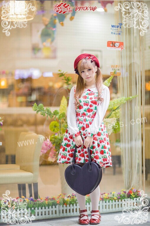 Sweet Cherry Strawberry Prints Lolita One Piece Dress $32.99