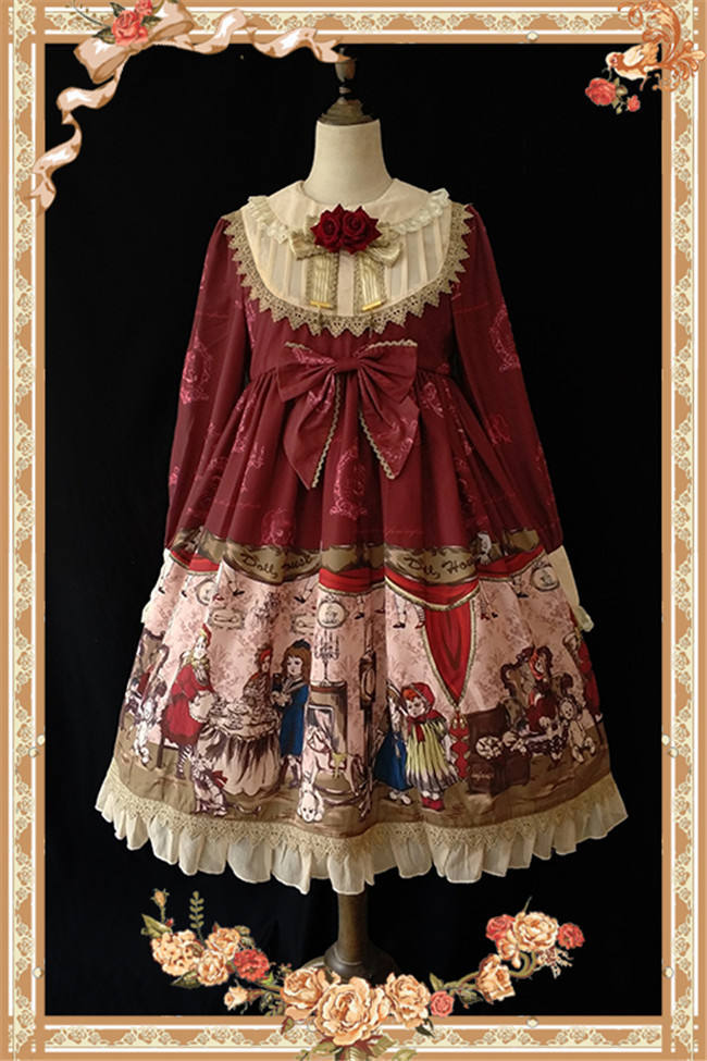 Doll Izutsu~ Classic Lolita Long Sleeves OP Dress-Ready Made