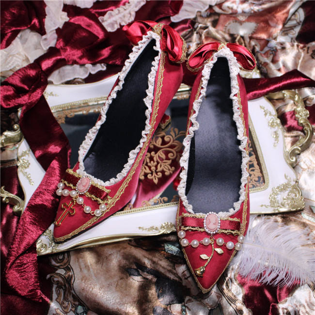 Rose Cross~ Versailles ~ Satin PU Lolita Shoes - Ready Made