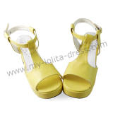 Cream Yellow T Strap Lolita Sandals