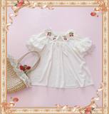 Strawberry Embroider-  Sweet Chiffon Lolita Short Sleeves Blouse-out