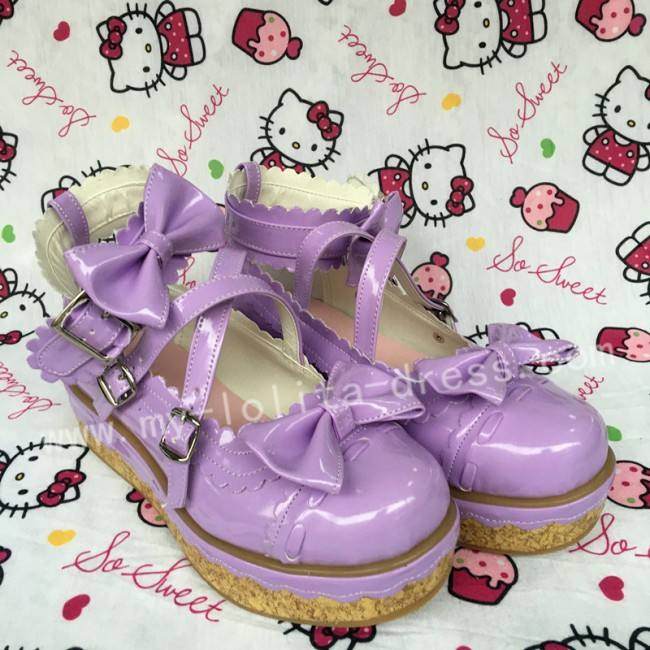 Shiny Purple Bows Lolita Shoes