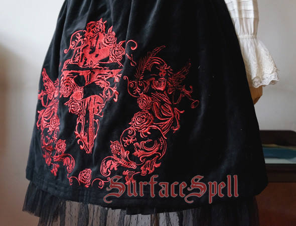 Surface Spell Judgement Day Embroidery High Waisted Velvet Lolita Skirt