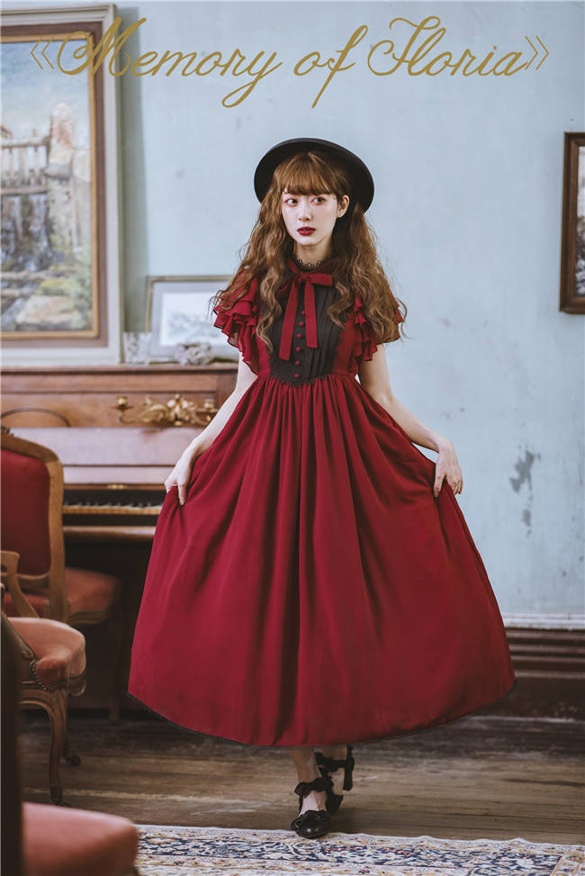 Memory of Floria~ Vintage Lolita OP Short/Long Version-Ready Made