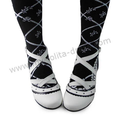 Black White Trim Lolita Crossed Straps Sandals