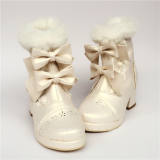 Sweet Pearl White Two Bows Lolita Winter Boots