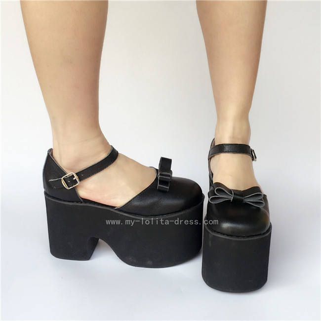 Matte Black Elegant Bow Lolita Girls Shoes