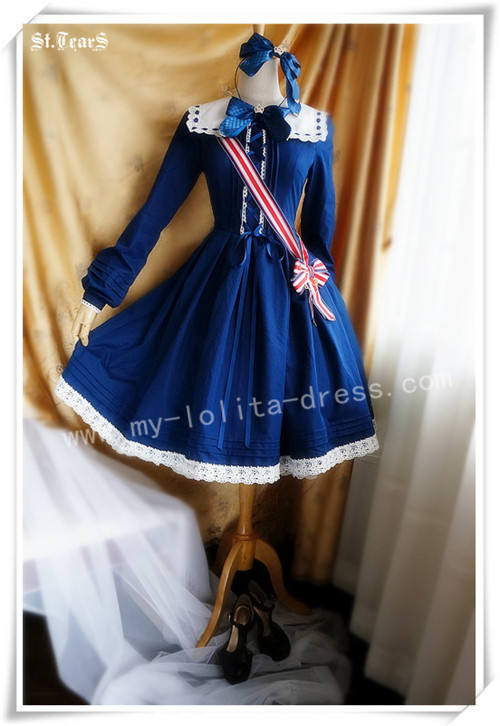 Sailor Collar Long Sleeves OP Dark Blue M - IN STOCK