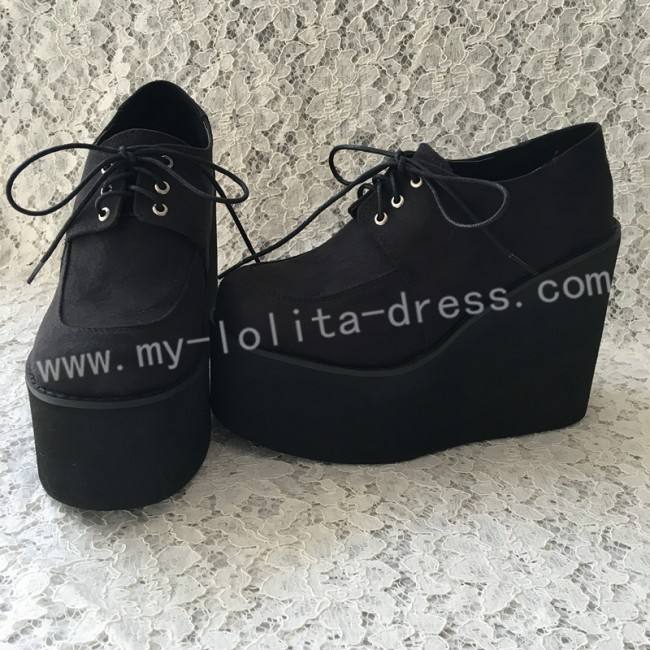 Gothic Black Velvet Lolita High Platform