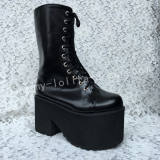 Gothic Matte Black Lolita Heels Boots O