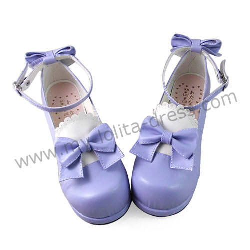 Purple White Bow Lolita Shoes