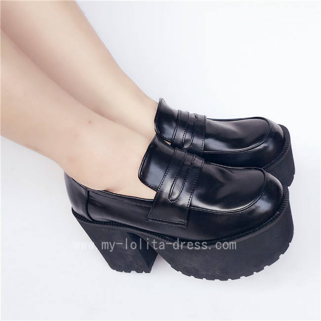 Black Matte Square Heels Lolita Shoes