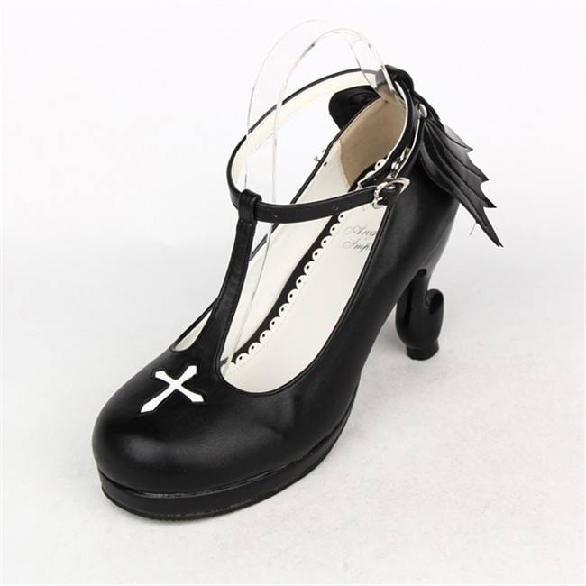 Angelic Imprint- Elegant T-shaped Straps Lolita Heels Shoes with Angel Wings