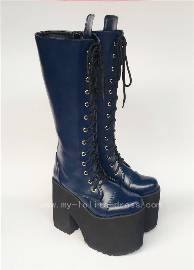Beautiful White Matte Lace-up Knee Lolita High Boots