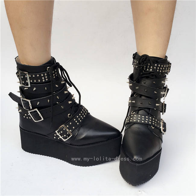 Punk Style Black Height Increasing Lolita Boots