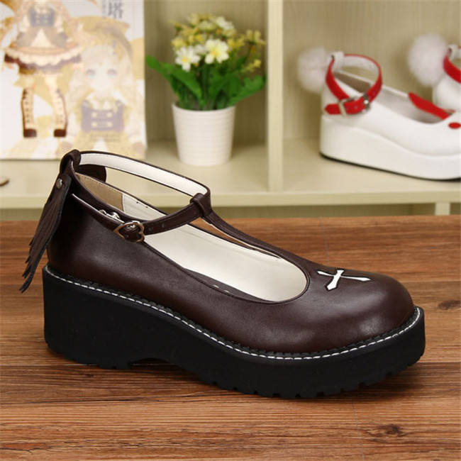 Angelic Imprint- Sweet T-shaped Straps Lolita High Platform Shoes with Detachable Angel Wings