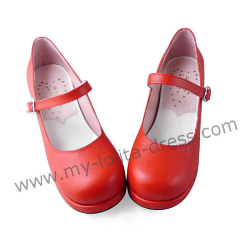 Red PU Single Strap Lolita Shoes