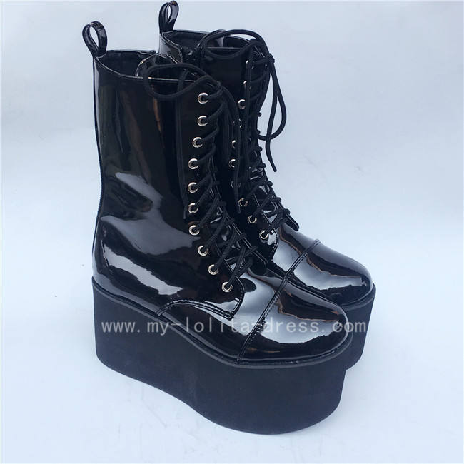 Sweet Glossy Black Lolita High Platform Boots