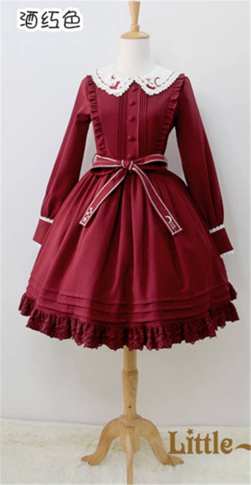 Little Dipper  ~Cat + Moon + Stars~ Embroidery Lolita Long Sleeves OP Dress - Ready Made