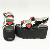 Sweet Black Matte Lolita Sandals with Stars and Hearts Designs