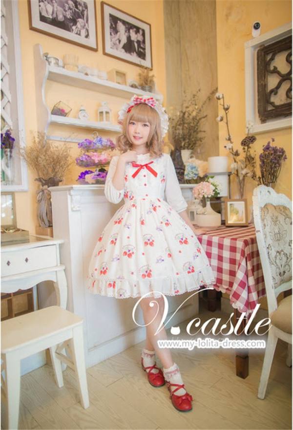 Vcastle - Strawberry Meow- Sweet Chiffon Tailored Lolita JSK Dress out