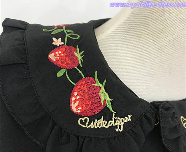 A Small Strawberry~Embroidered Short Sleeves Lolita Blouse -Ready made
