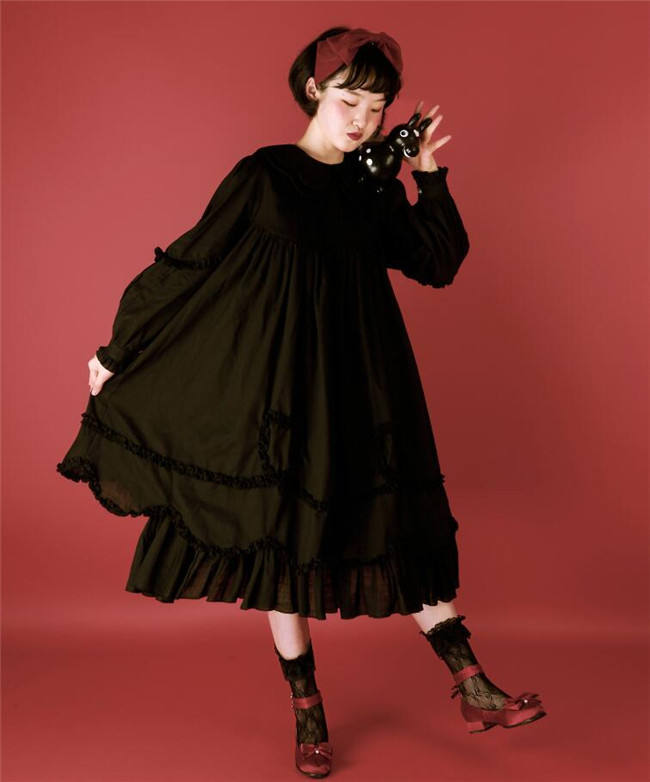 Daily wear Version Sweet Unicolor Lolita long sleeves OP- Ready Made