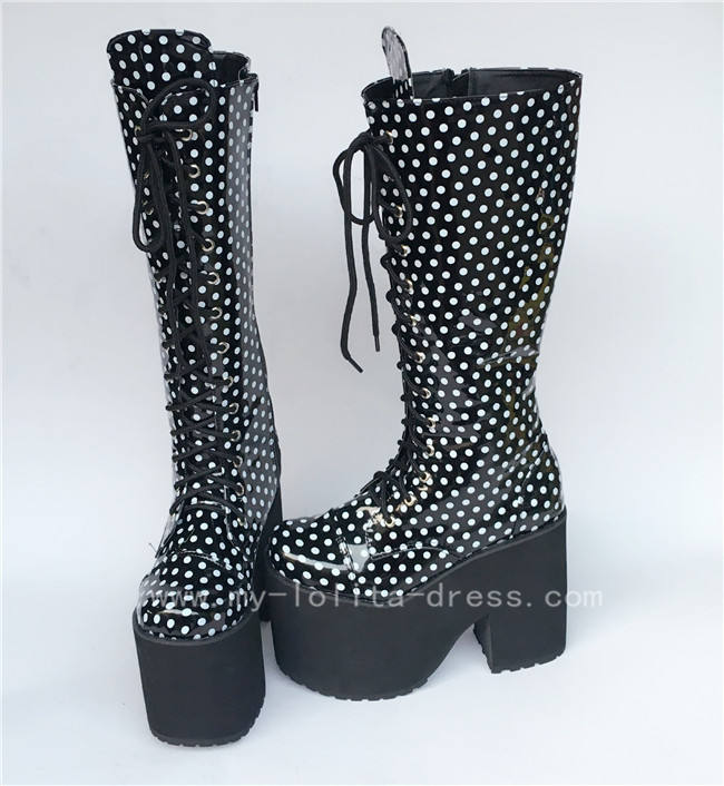 Beautiful White Matte Lace-up Knee Lolita High Boots